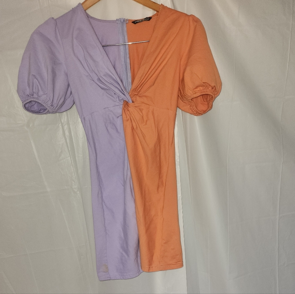 Two-Tone Purple and Orange Mini Dress - Picture 5 of 15